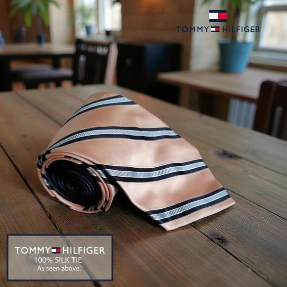 Tommy Hilfiger Other - Tommy Hilfiger 100% Silk Striped Tie Peach and Black